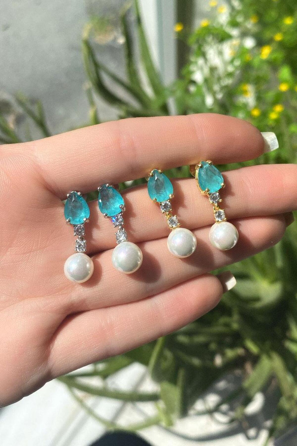Damla Paraiba Taşlı Sallantılı İncili Küpe