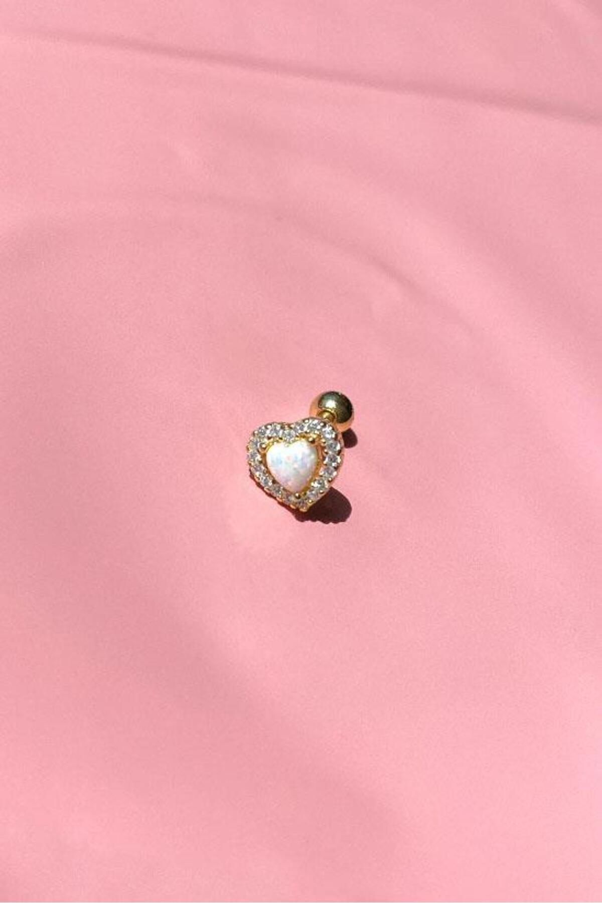 Mavi Opal Taşlı Kalp Piercing Küpe