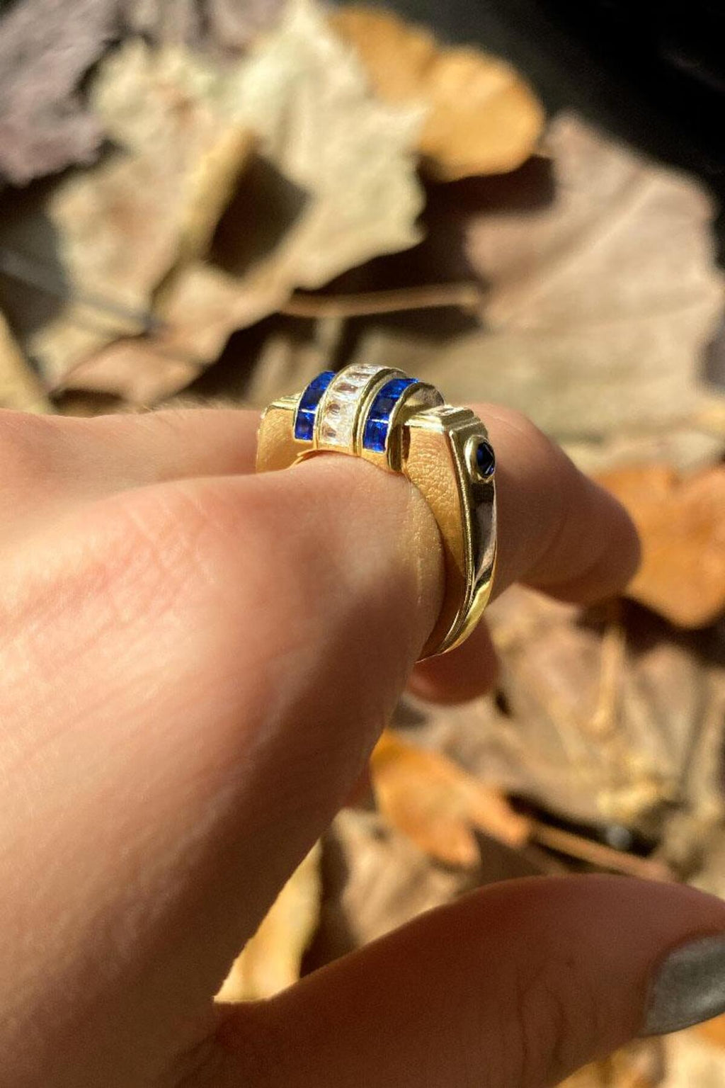 Lacivert Baget Taşlı Yüzük