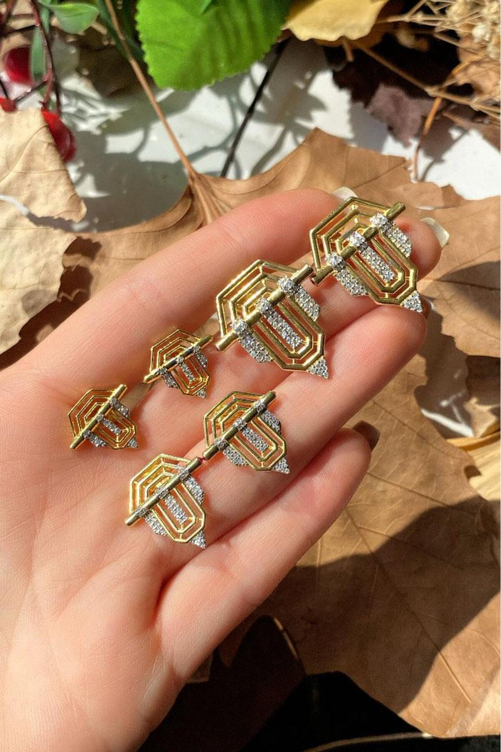 925 Ayar Gümüş, 14 Ayar Gold, 1,8cm Sembol Küpe
