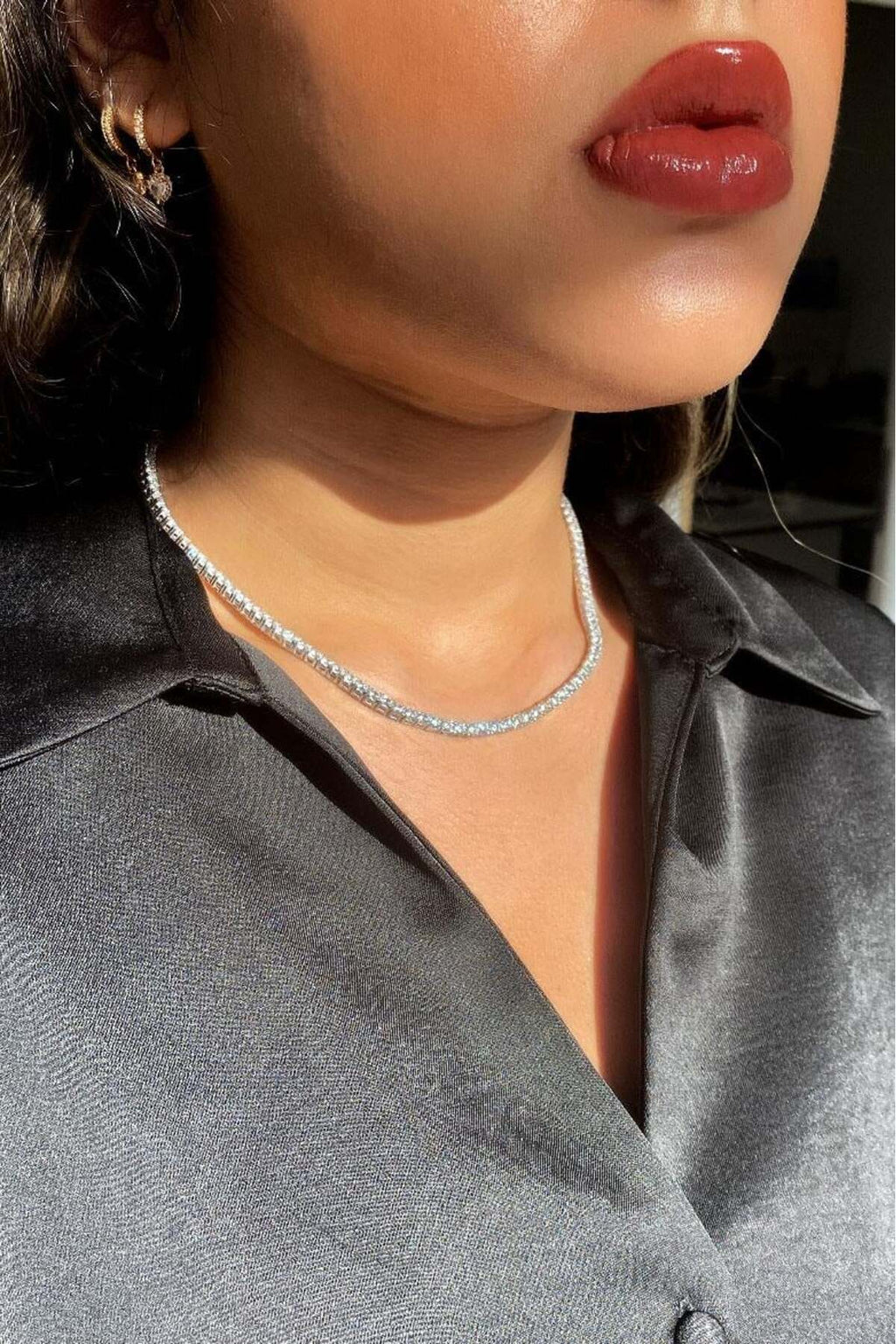 3mm +A Kalite Zirkon Taşlı, Pırlanta Kilit Su Yolu Kolye