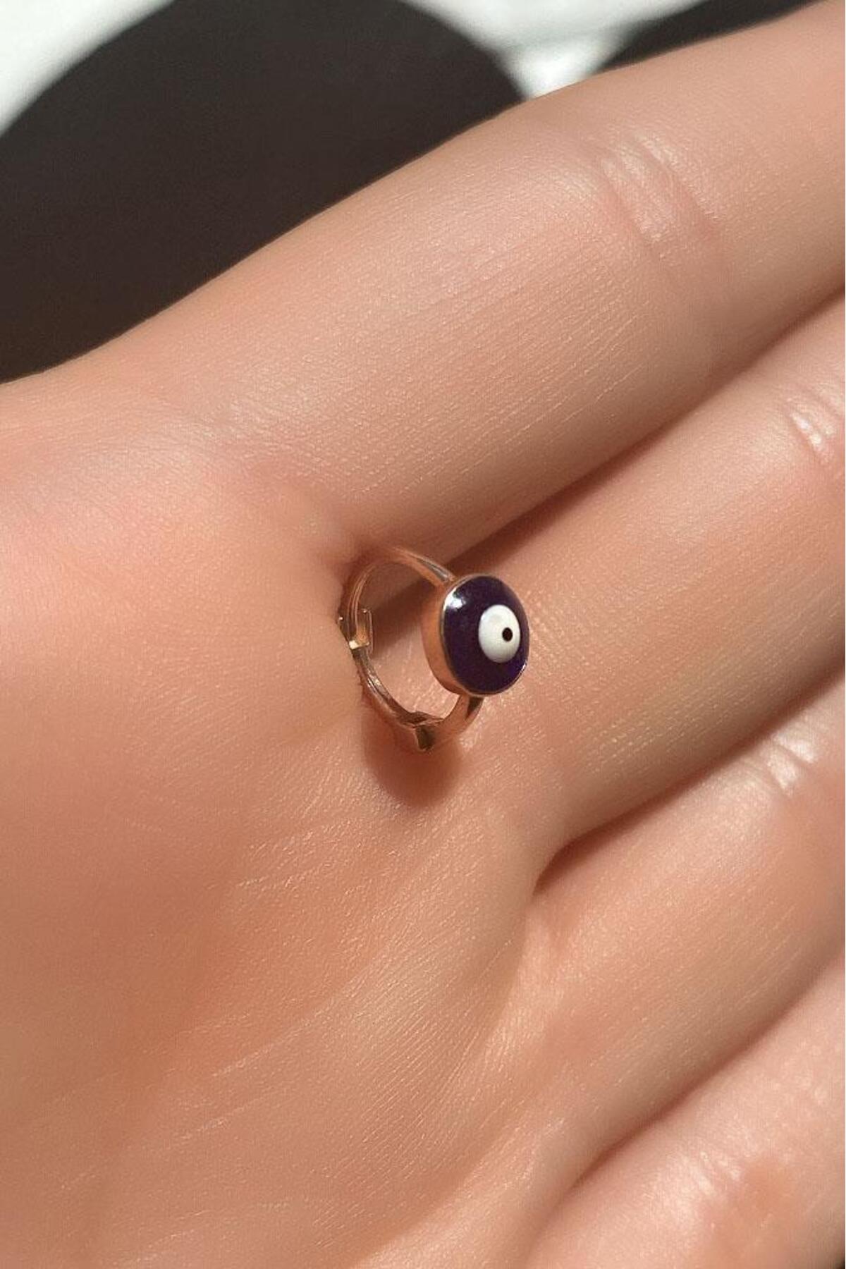 Büyük Boy Mineli Nazar Göz Halka Piercing Küpe
