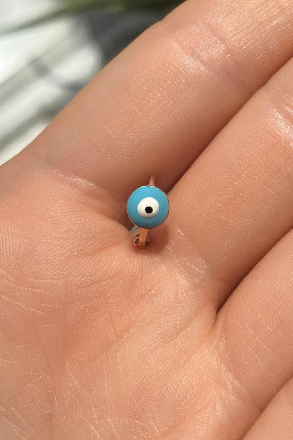 Büyük Boy Mineli Nazar Göz Halka Piercing Küpe