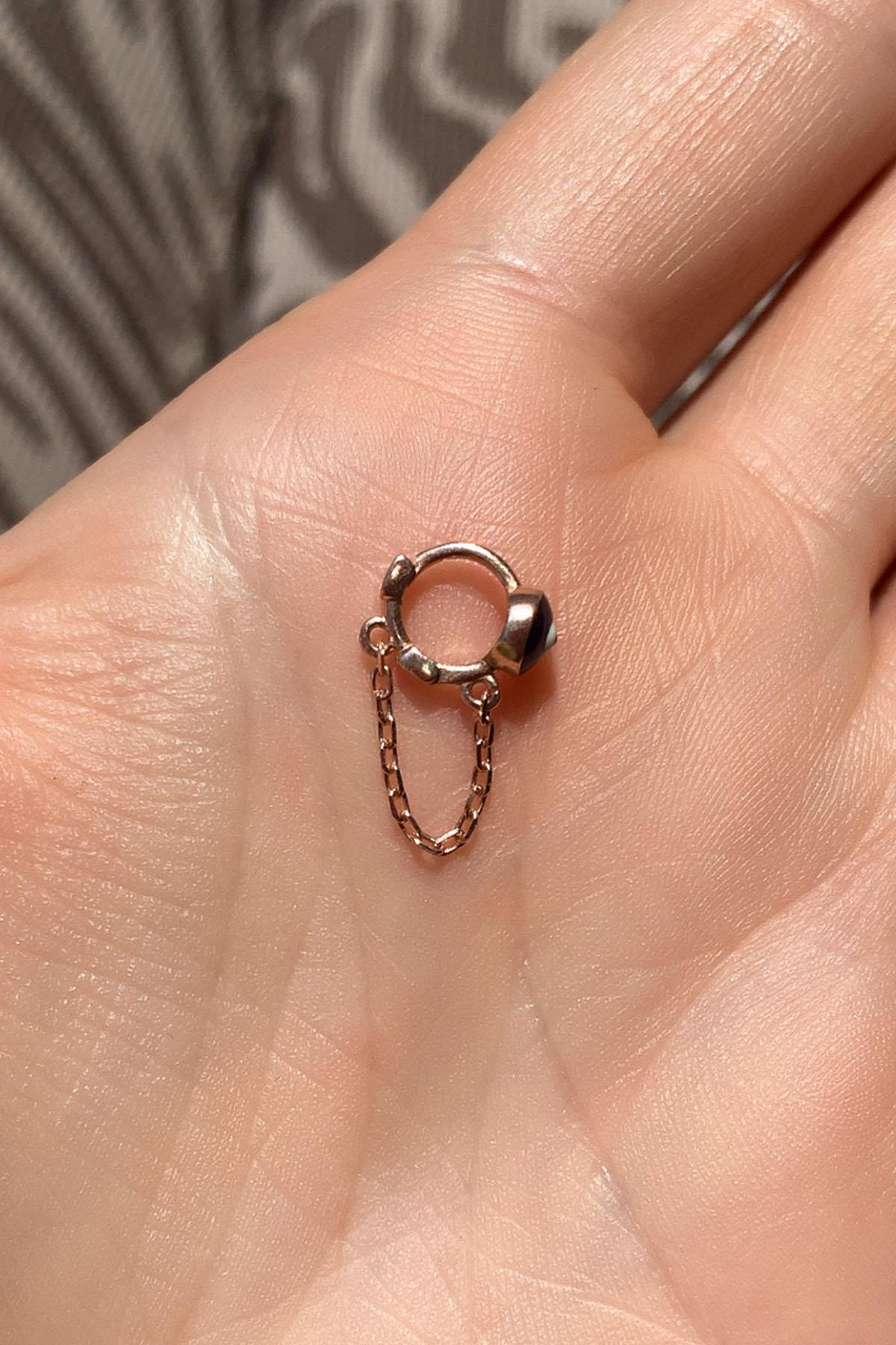 Küçük Boy Mineli Nazar Göz Zincirli Halka Piercing Küpe
