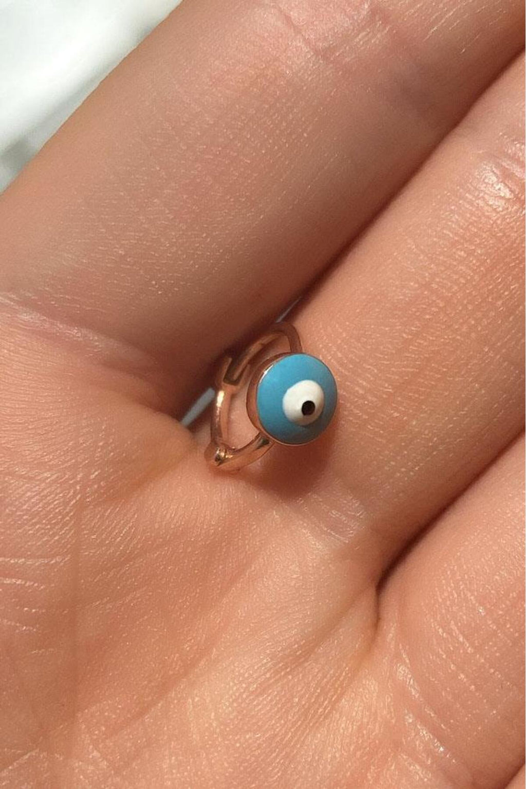 Büyük Boy Mineli Nazar Göz Halka Piercing Küpe