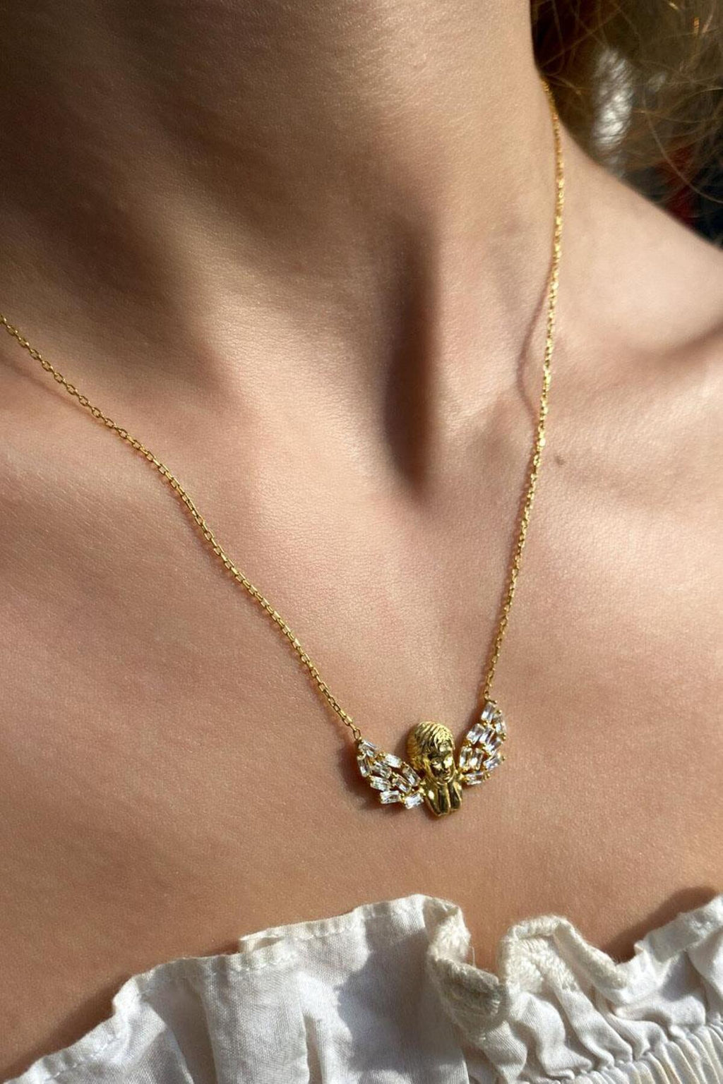 925 Ayar Gümüş, 14 Ayar Gold, Melek Kolye