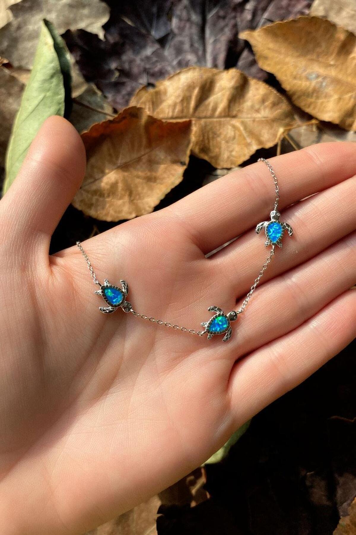 3lü Opal Taşlı Kaplumbağa Bileklik