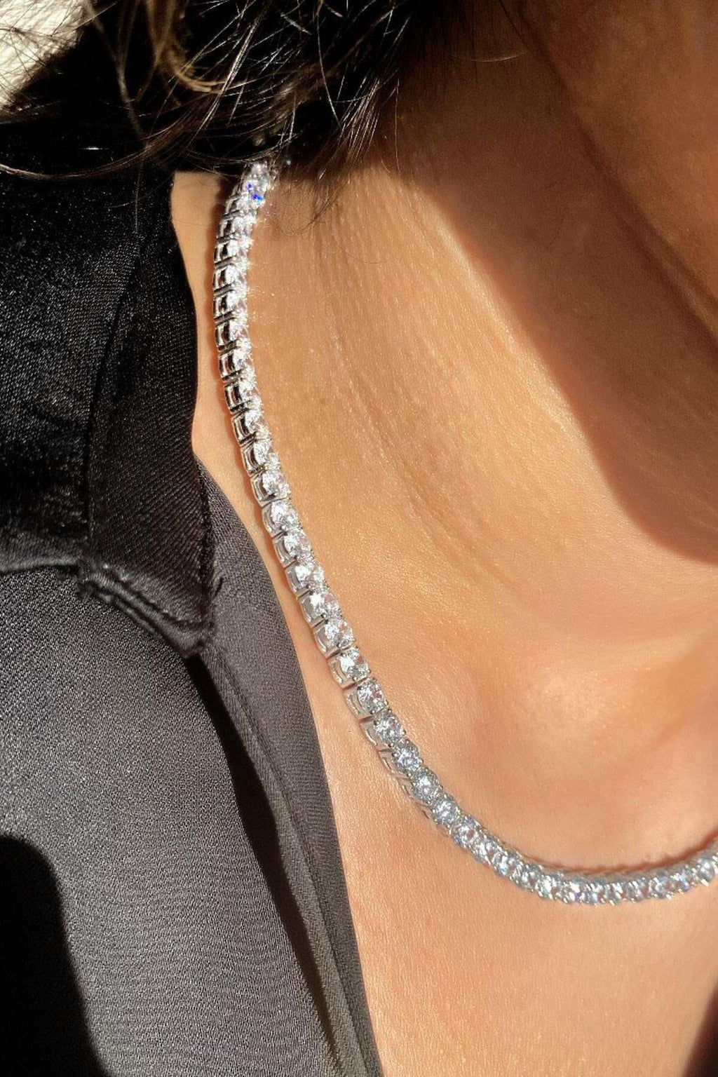 4mm +A Kalite Zirkon Taşlı, Pırlanta Kilit Su Yolu Kolye