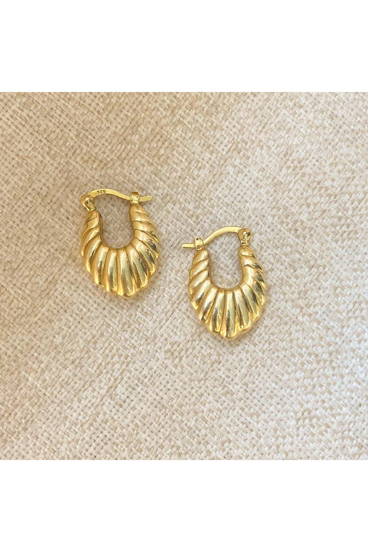 925 Ayar Gümüş, 14 Ayar Gold, İstiridye Küpe