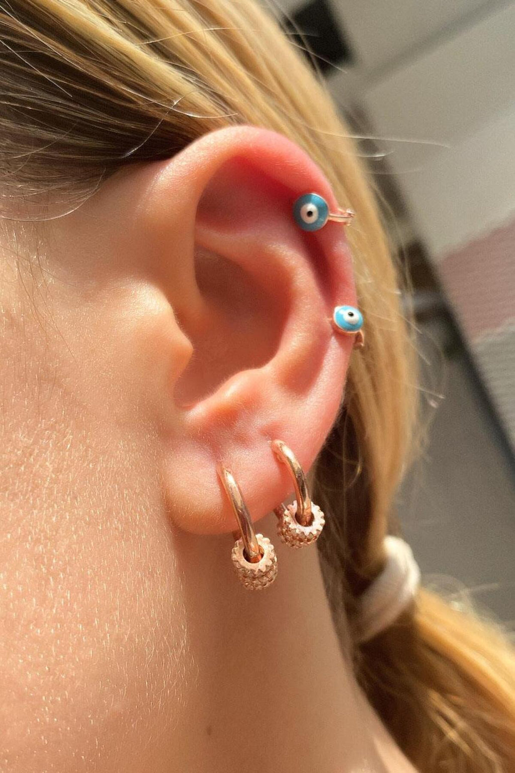 Küçük Boy Lacivert Mineli Nazar Göz Halka Piercing Küpe