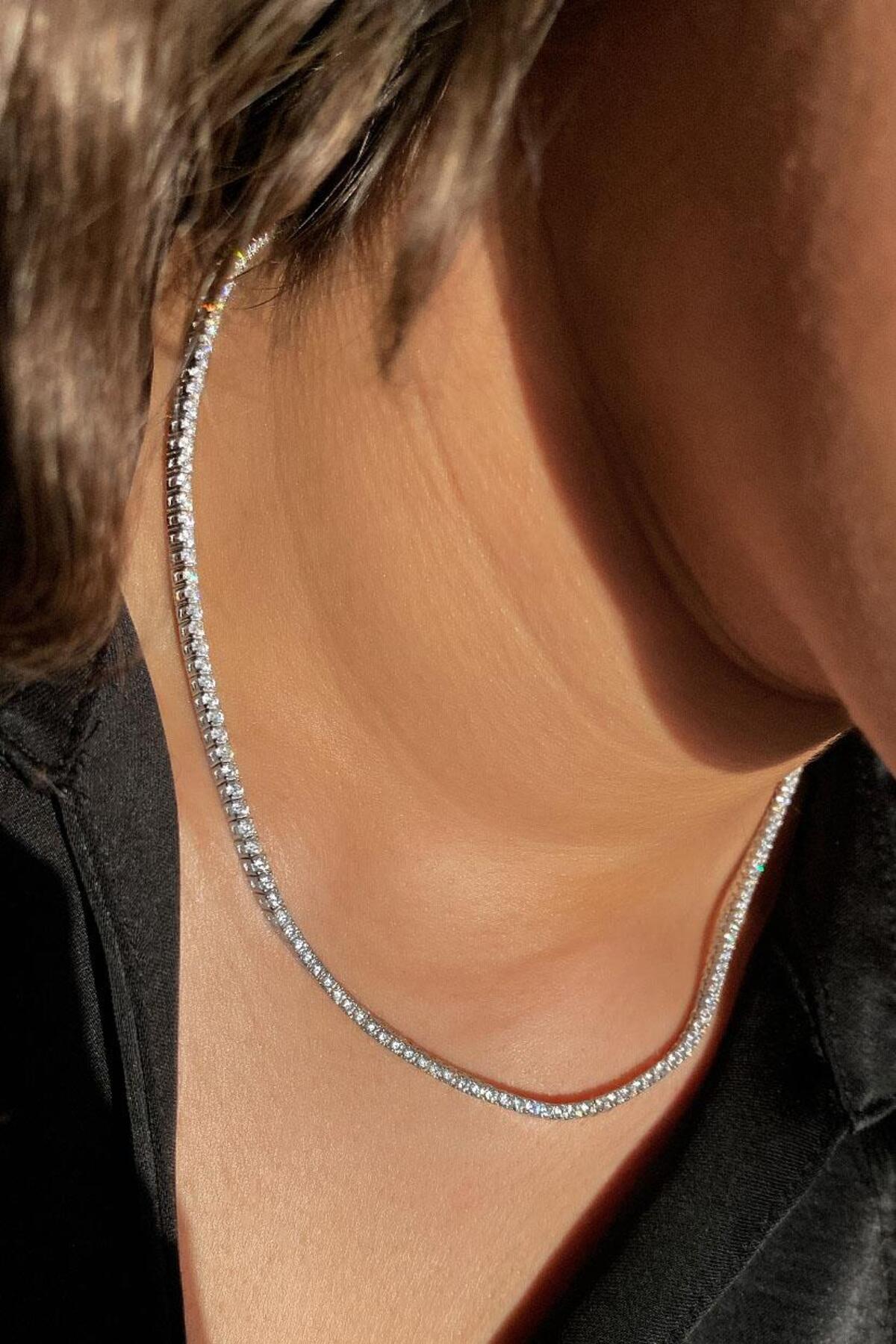 2mm +A Kalite Zirkon Taşlı, Pırlanta Kilit Su Yolu Kolye