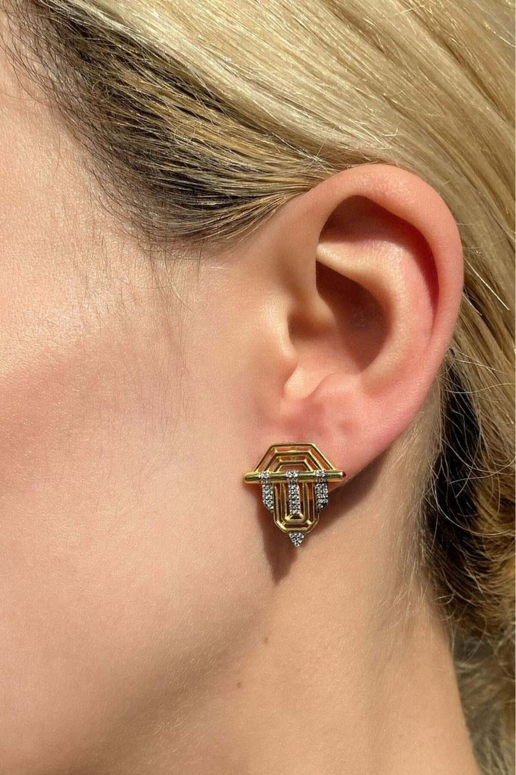 925 Ayar Gümüş, 14 Ayar Gold, 1,8cm Sembol Küpe