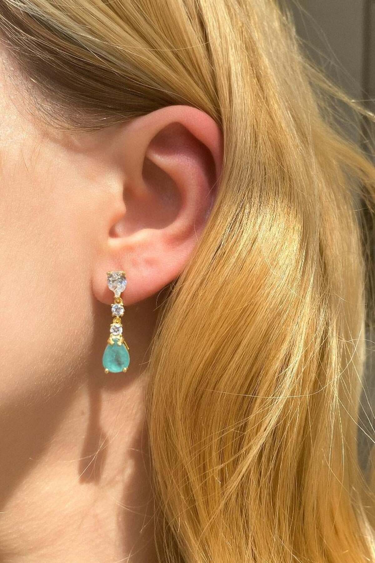 Paraiba Taşlı Sallantılı Damla Küpe