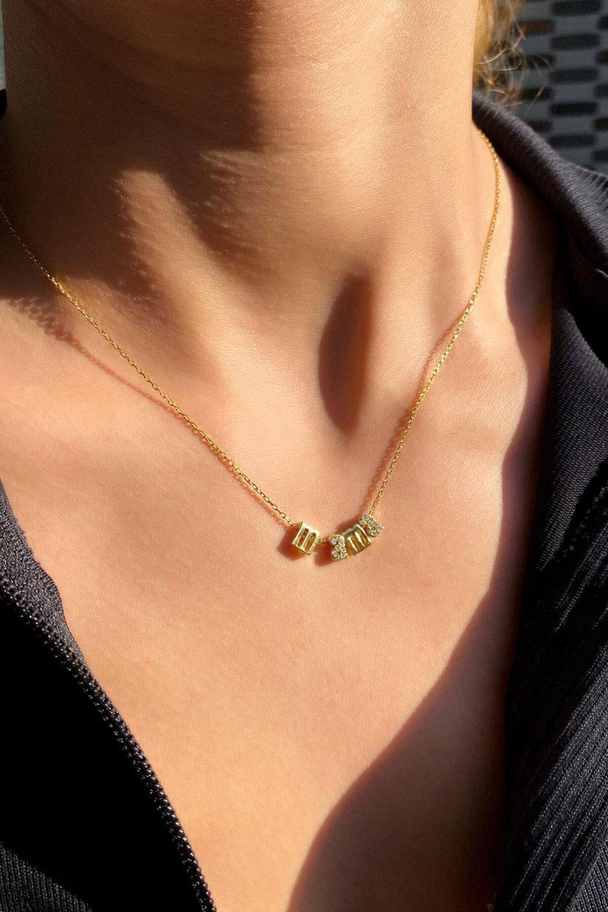 925 Ayar Gümüş, 14 Ayar Gold, Mama/Anne Yazılı Kolye