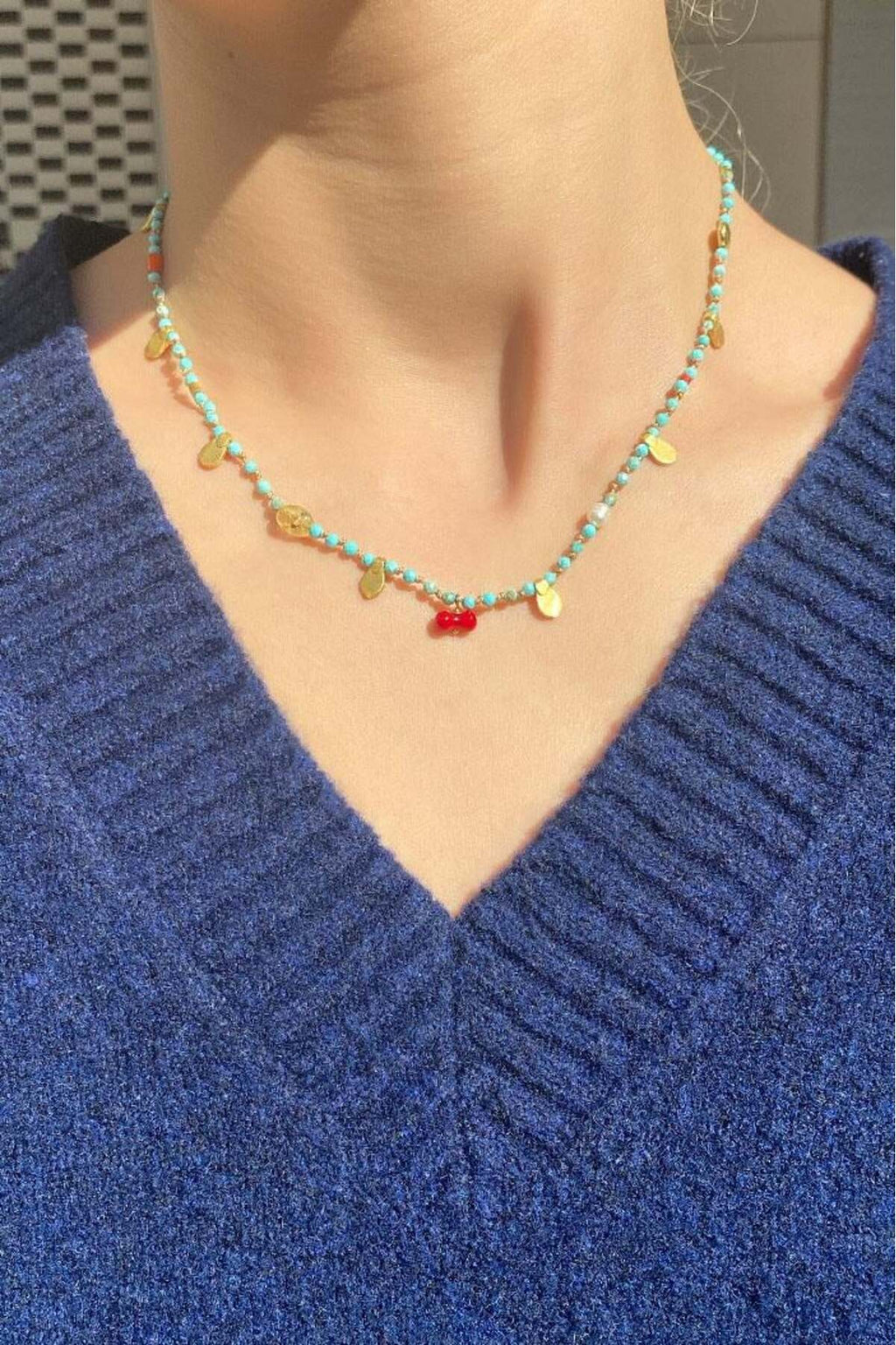 925 Ayar Gümüş, 14 Ayar Gold, Doğal Taşlı, Firuze Taşlı, Red Jasper (Kırmızı Jaspis), Kolye