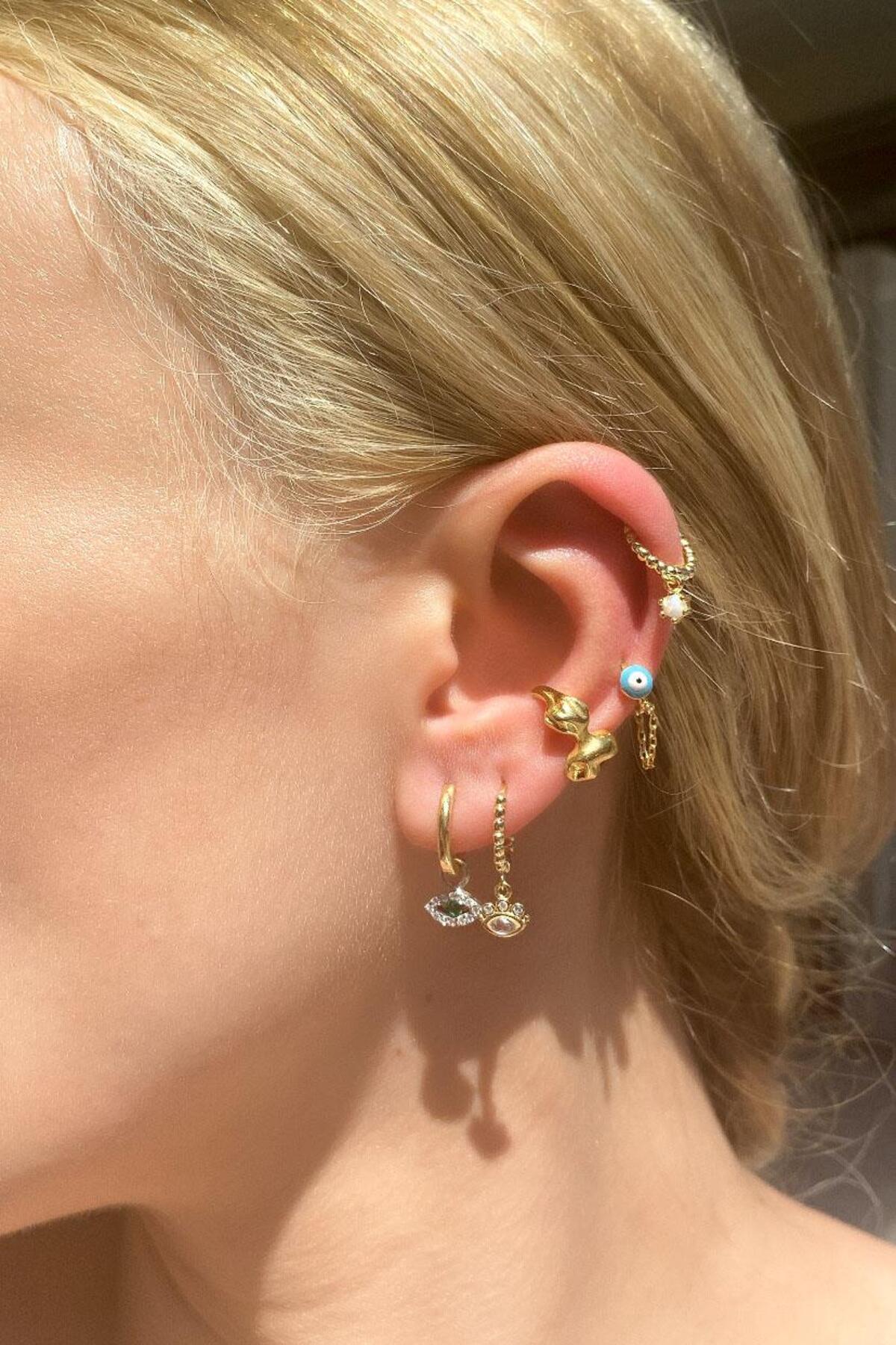 Opal Taşlı Göz Piercing Küpe