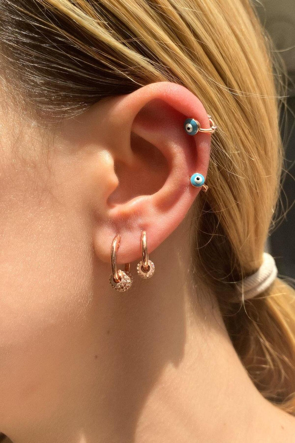 Büyük Boy Mineli Nazar Göz Halka Piercing Küpe