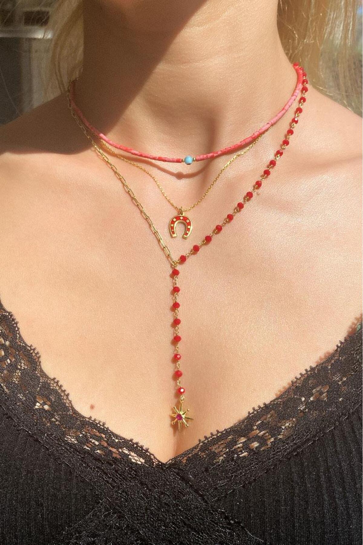 Kiremit Doğal Taşlı Nazar Gözlü Choker Kolye