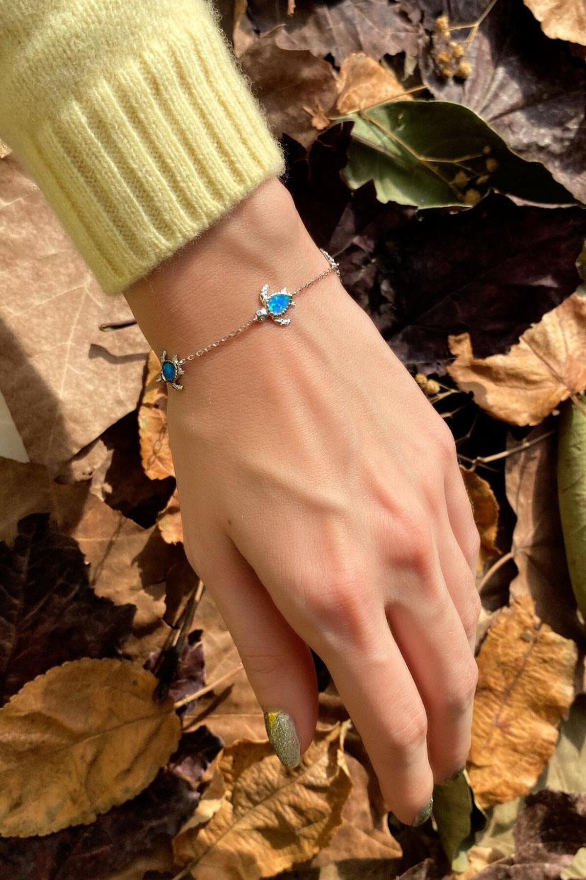 3lü Opal Taşlı Kaplumbağa Bileklik