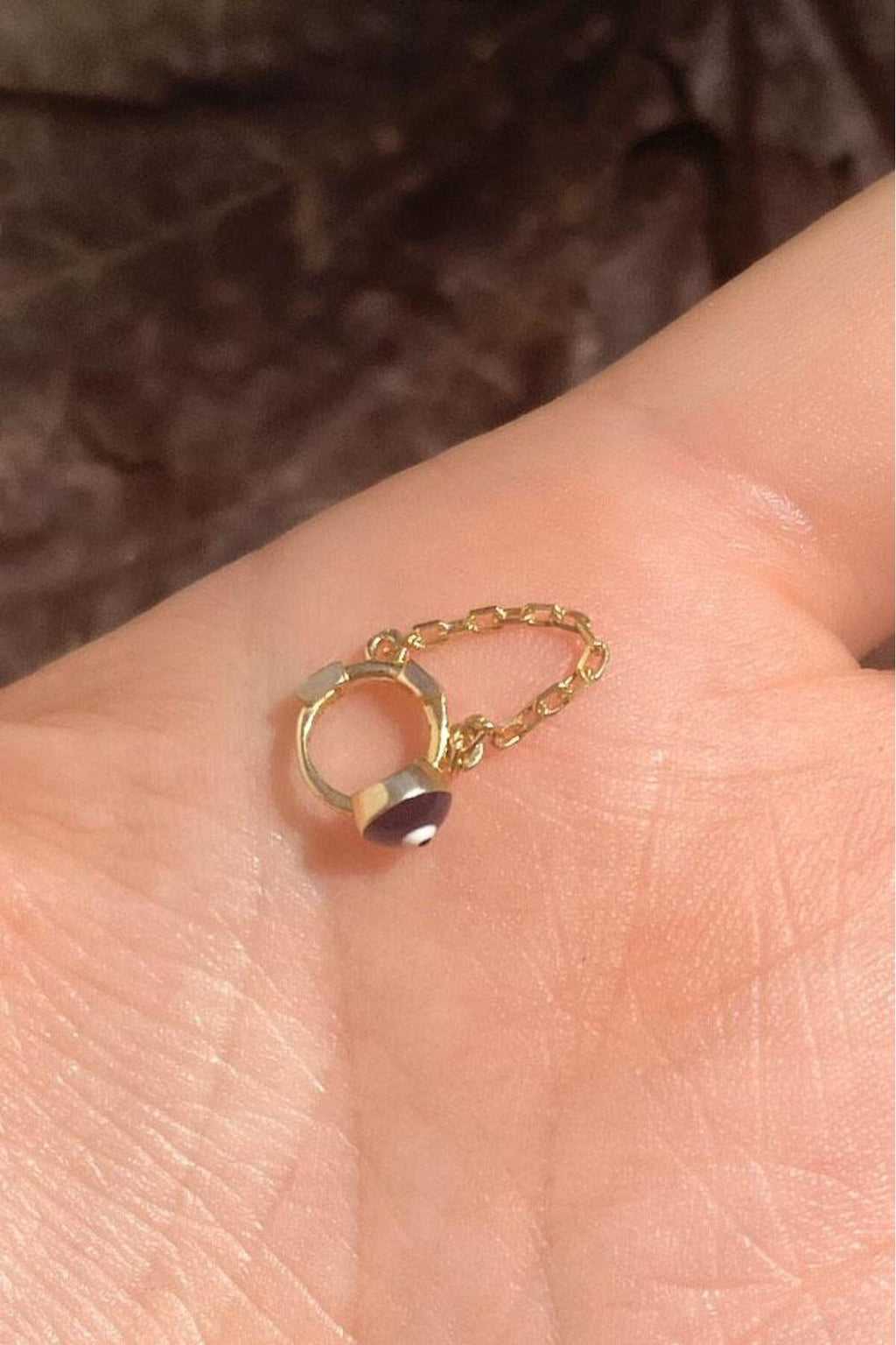 Küçük Boy Mineli Nazar Göz Zincirli Halka Piercing Küpe