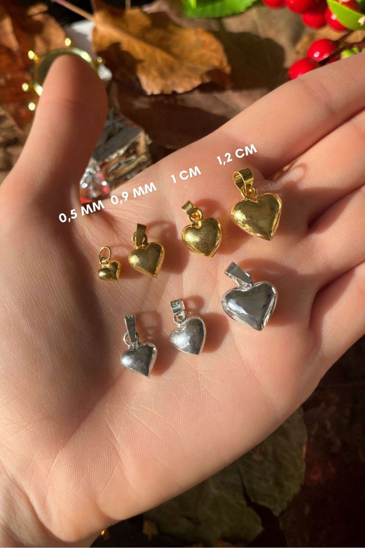 1 cm Bombeli Kalp Kolye