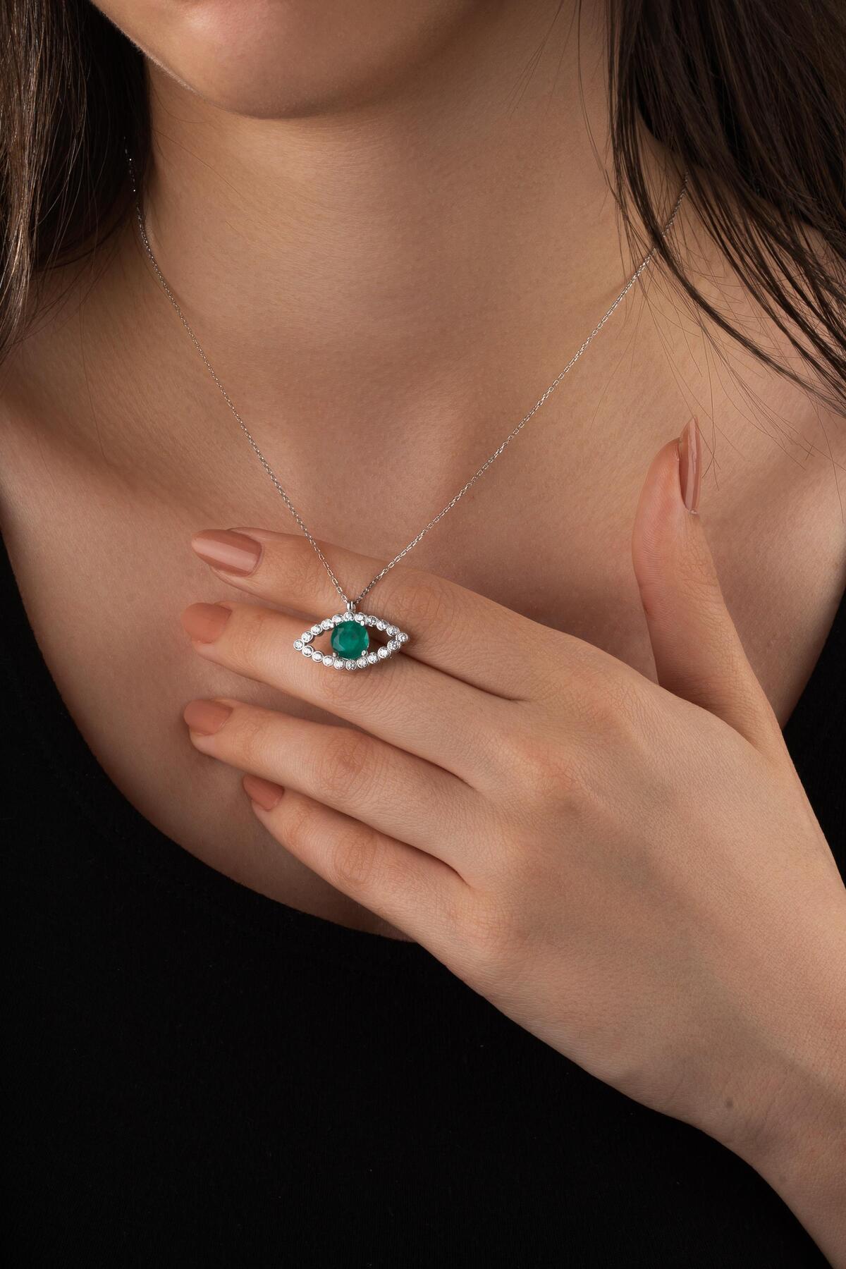 Yeşil Paraiba Taşlı Göz Kolye