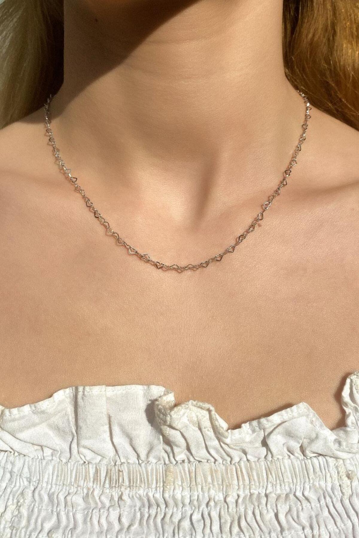 925 Ayar Gümüş, Silver, Kalp Zincir Kolye, Sevgililer Günü