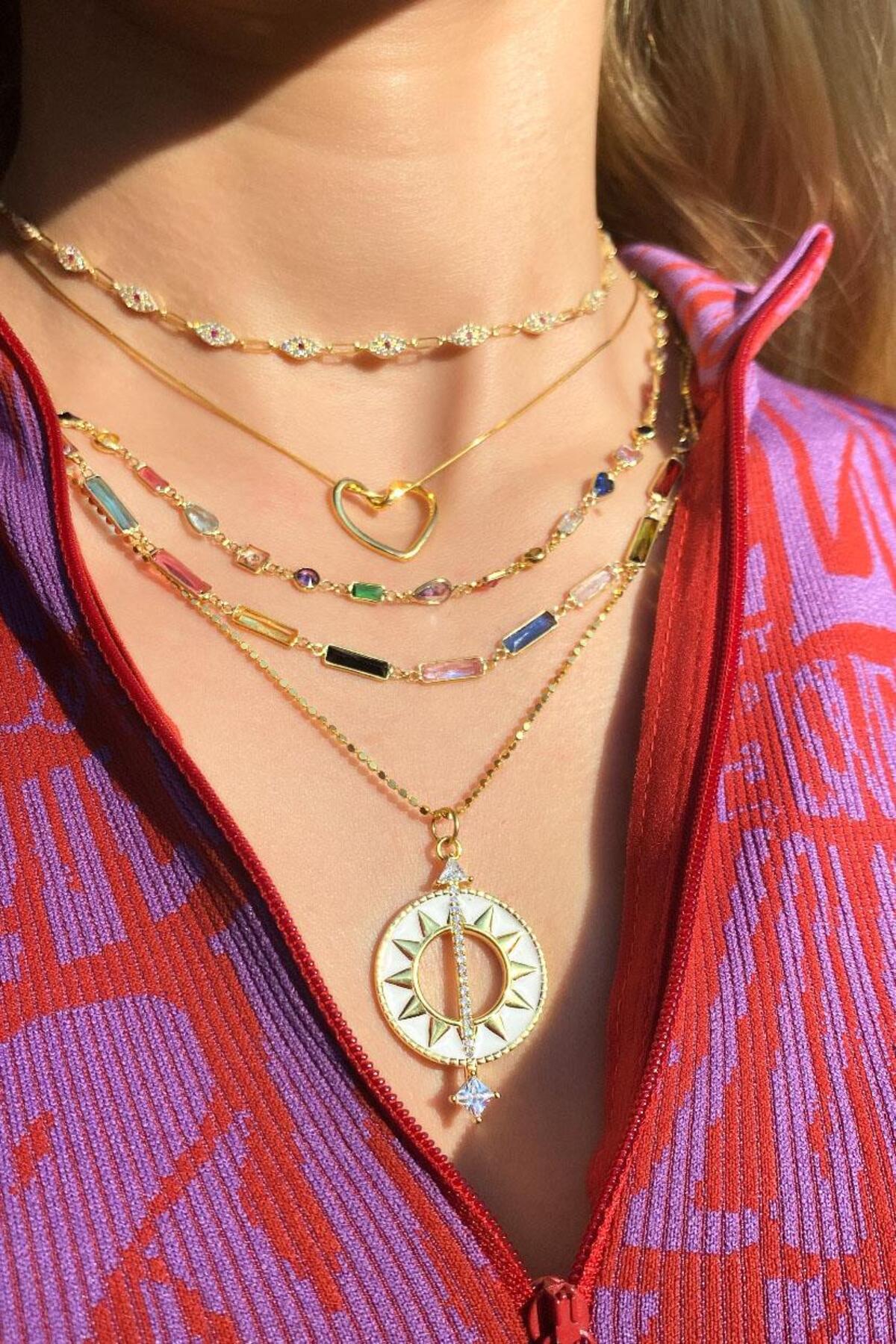 925 Ayar Gümüş, Fuşya Taşlı Göz Choker Kolye