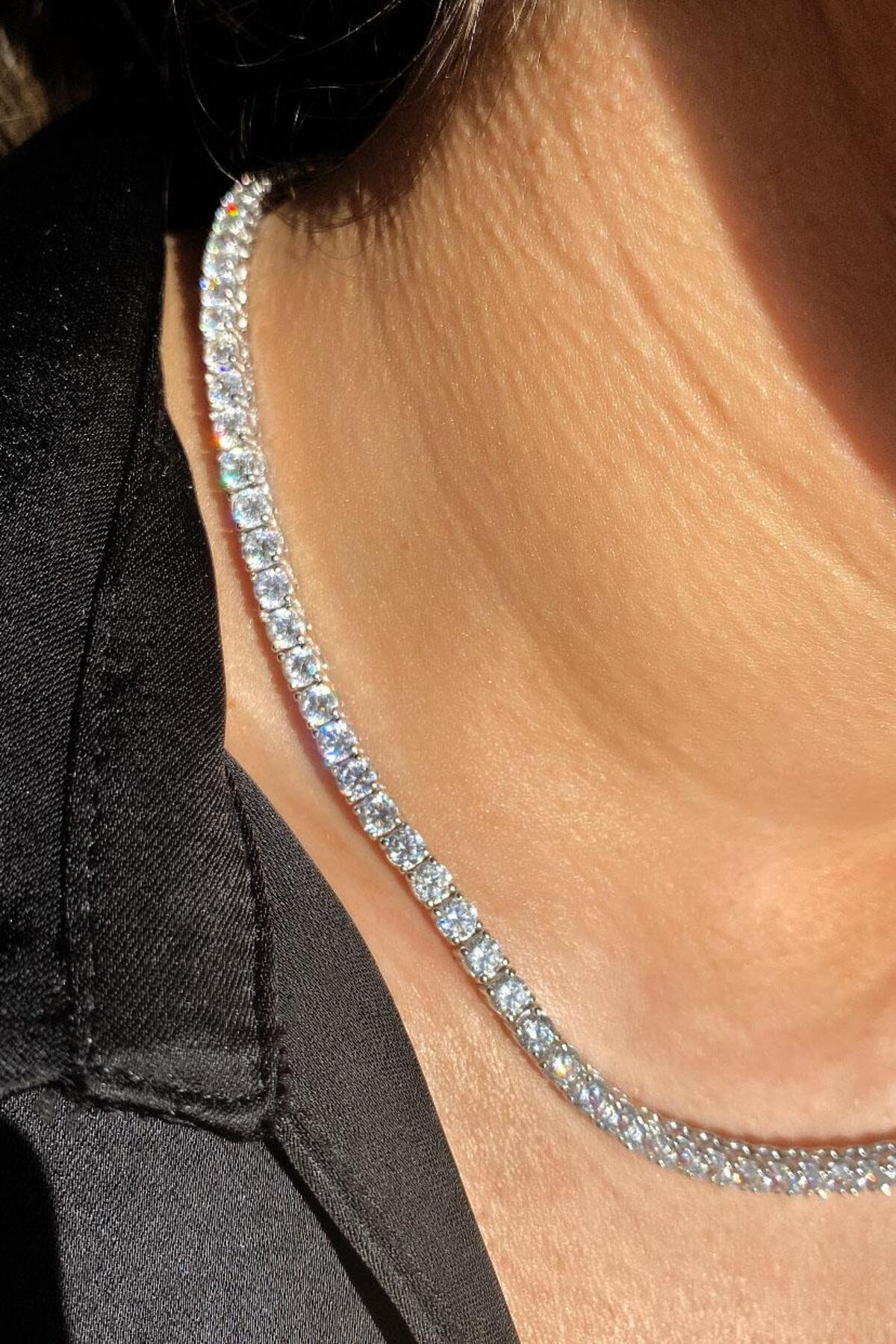 3,5mm +A Kalite Zirkon Taşlı, Pırlanta Kilit Su Yolu Kolye