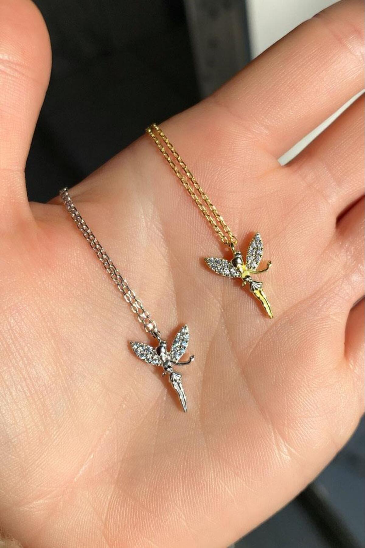 925 Ayar Gümüş, İki Renkli Gold/Silver, Tinker Bell, Peri Kolye, Sevgililer Günü