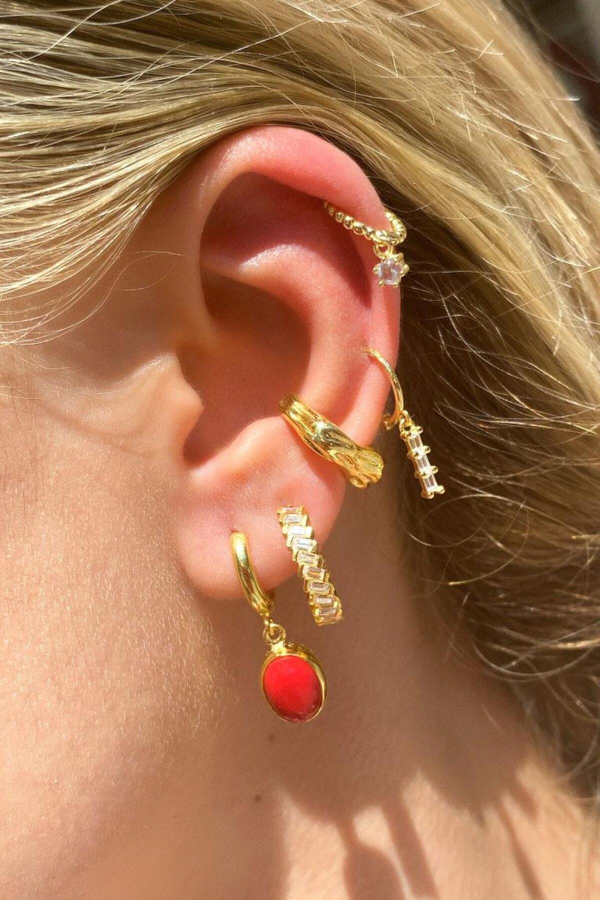 Baget Taşlı Sannaltılı Piercing Küpe