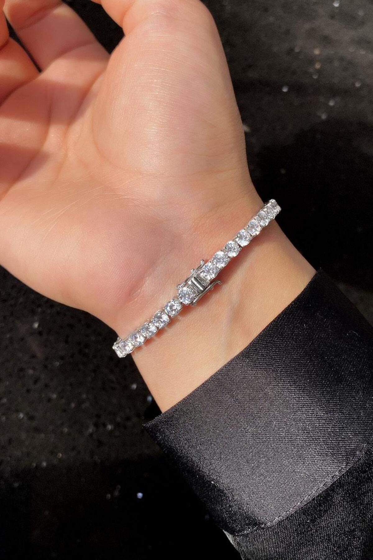 4mm A+ Kalite Zirkon Taşlı, Pırlanta Kilit Su Yolu Bileklik
