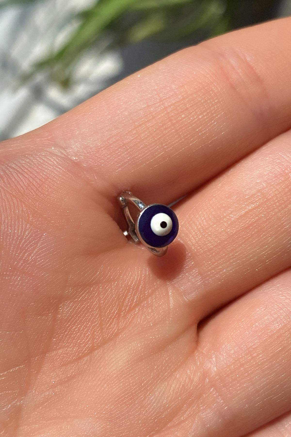 Büyük Boy Mineli Nazar Göz Halka Piercing Küpe