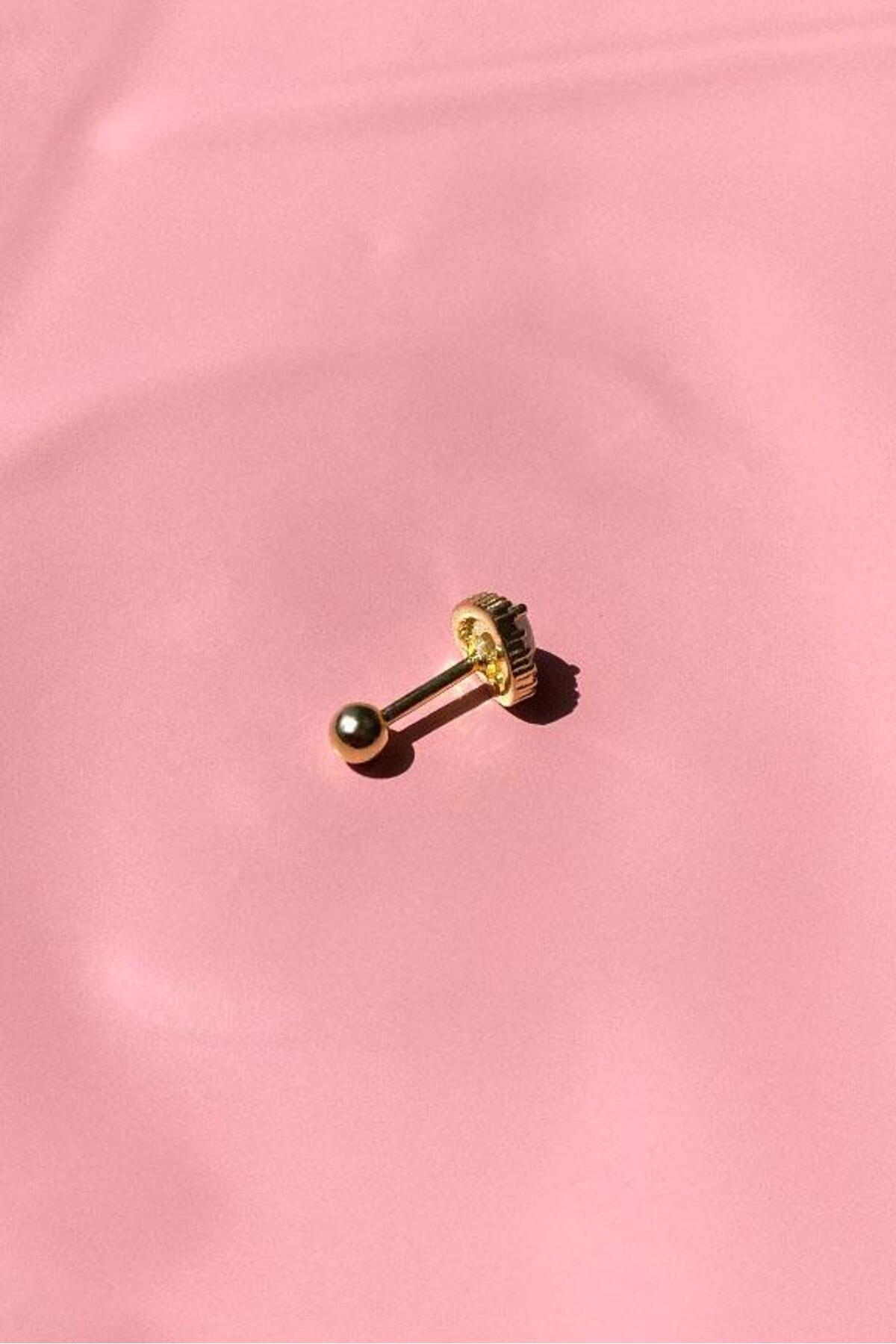 Mavi Opal Taşlı Kalp Piercing Küpe