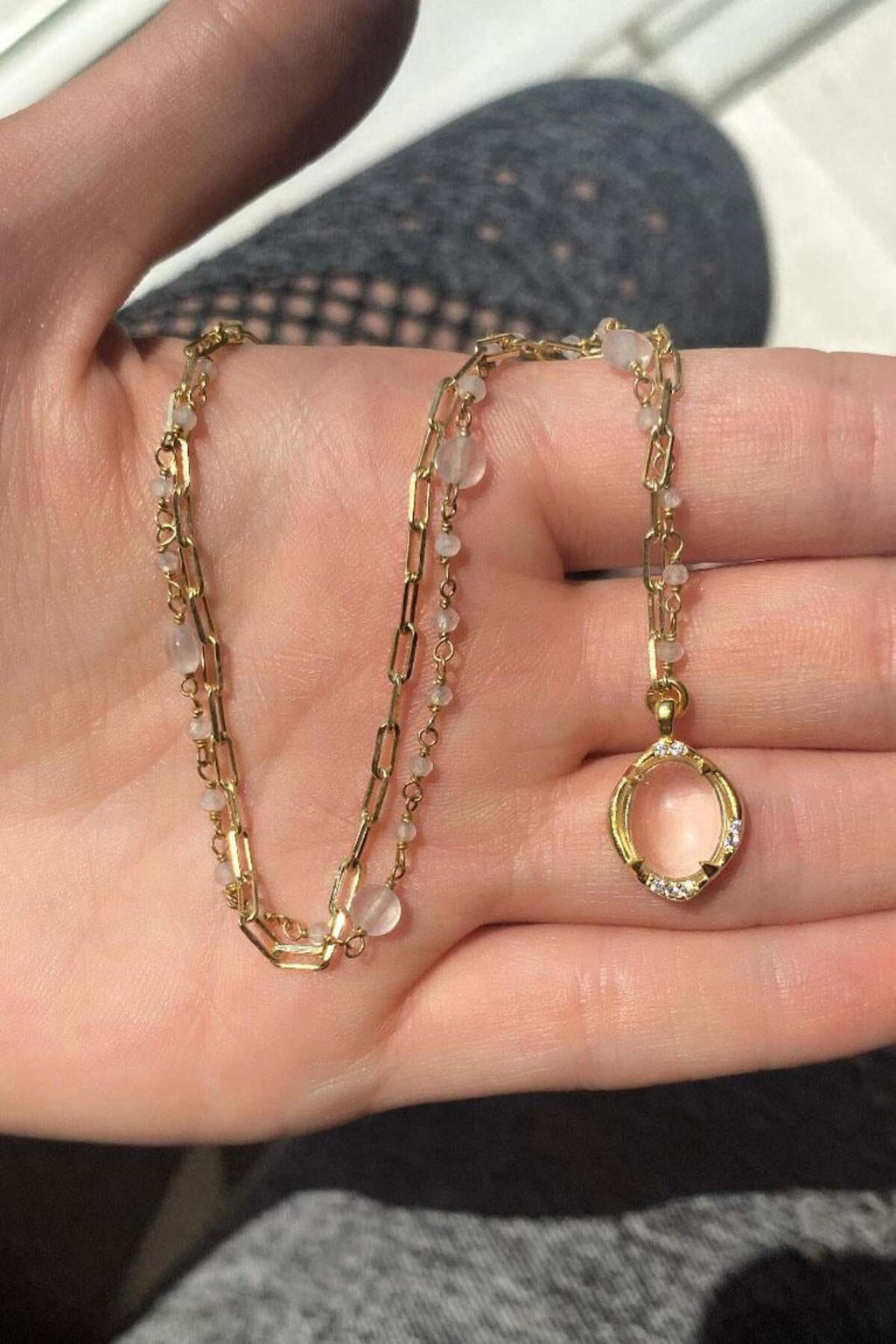 Yarı Zincir, Yarı Quartz Doğal Taşlı Kolye