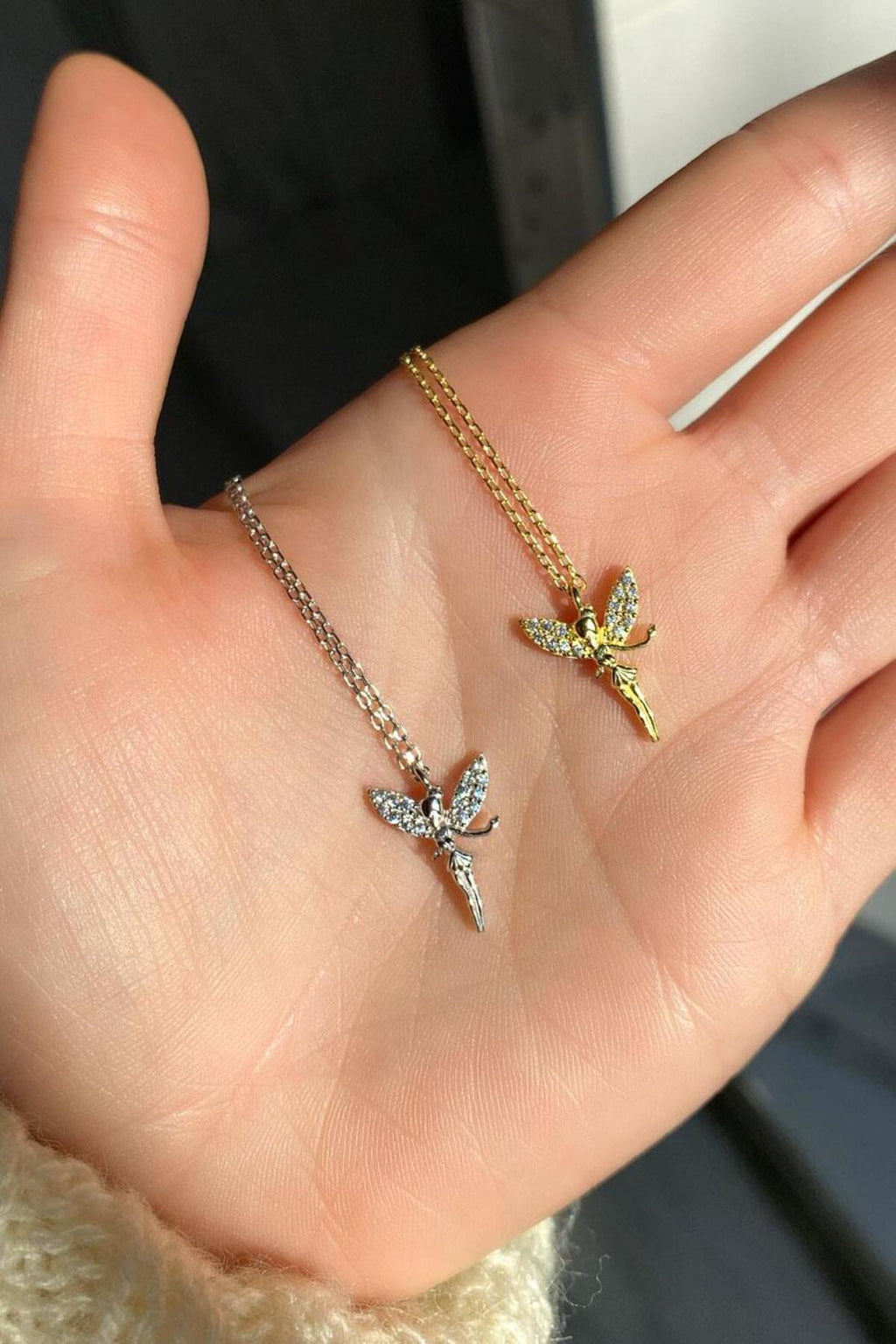 925 Ayar Gümüş, İki Renkli Gold/Silver, Tinker Bell, Peri Kolye, Sevgililer Günü