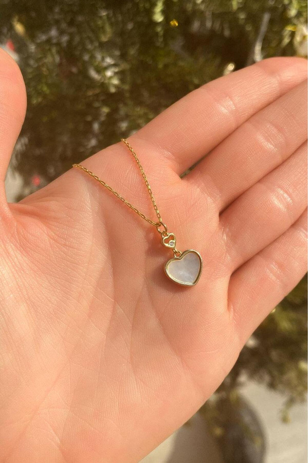 925 Ayar Gümüş, 14 Ayar Gold, Taşlı Kalp Kolye, Sevgililer Günü