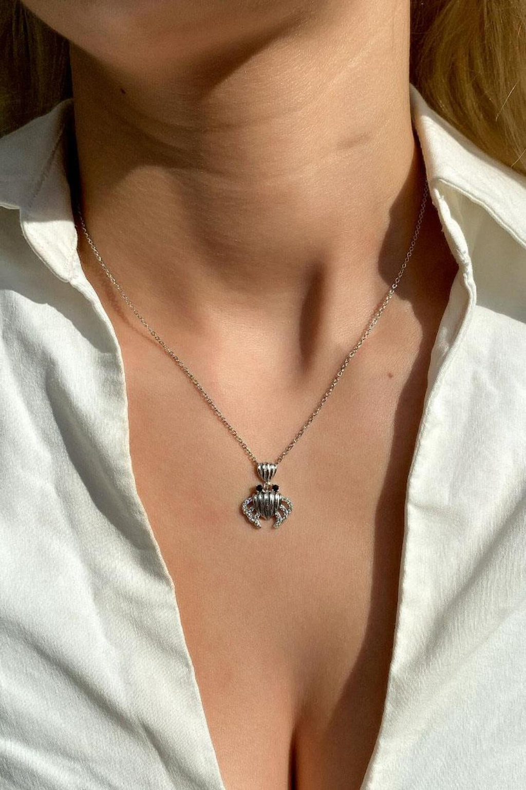925 Ayar Gümüş, Silver, Yengeç Kolye