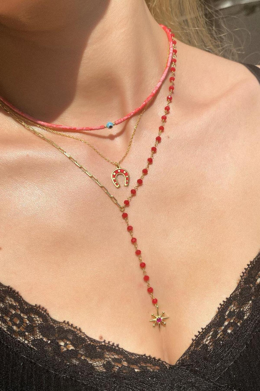 Kiremit Doğal Taşlı Nazar Gözlü Choker Kolye