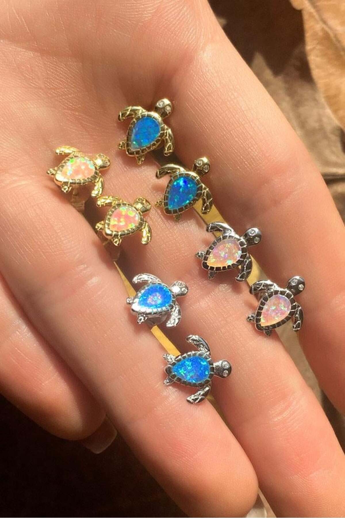 Pembe Opal Taşlı Kaplumbağa Küpe