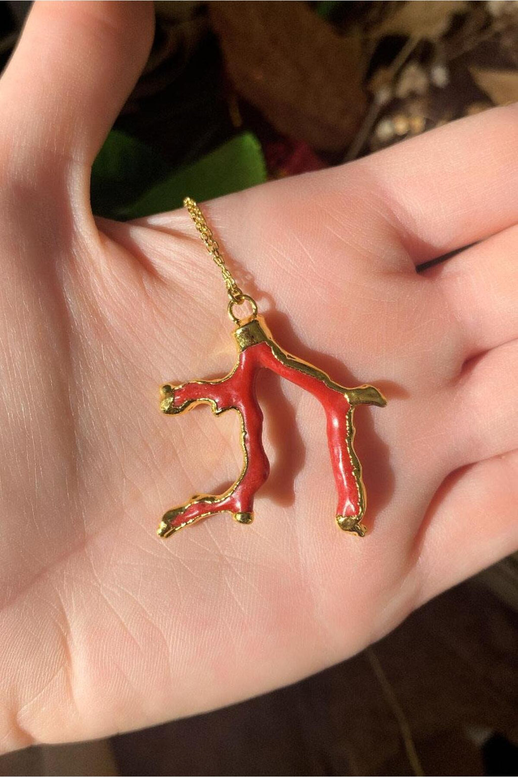 925 Ayar Gümüş, 14 Ayar Gold, Doğal Taşlı, Coral (Mercan) Taşlı, Kolye