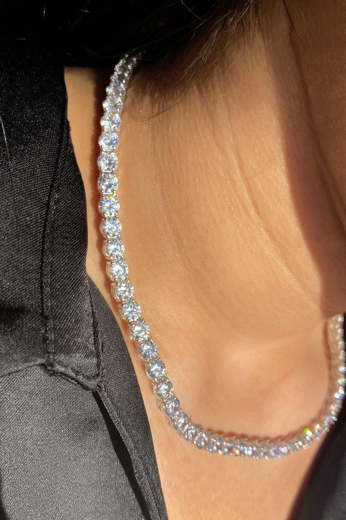 5mm +A Kalite Zirkon Taşlı, Pırlanta Kilit Su Yolu Kolye