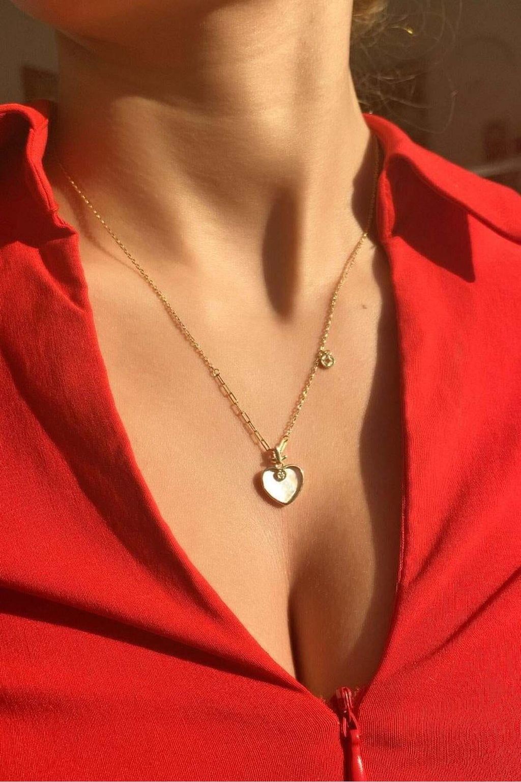 925 Ayar Gümüş, 14 Ayar Gold, Taşlı Kalp Kolye, Sevgililer Günü