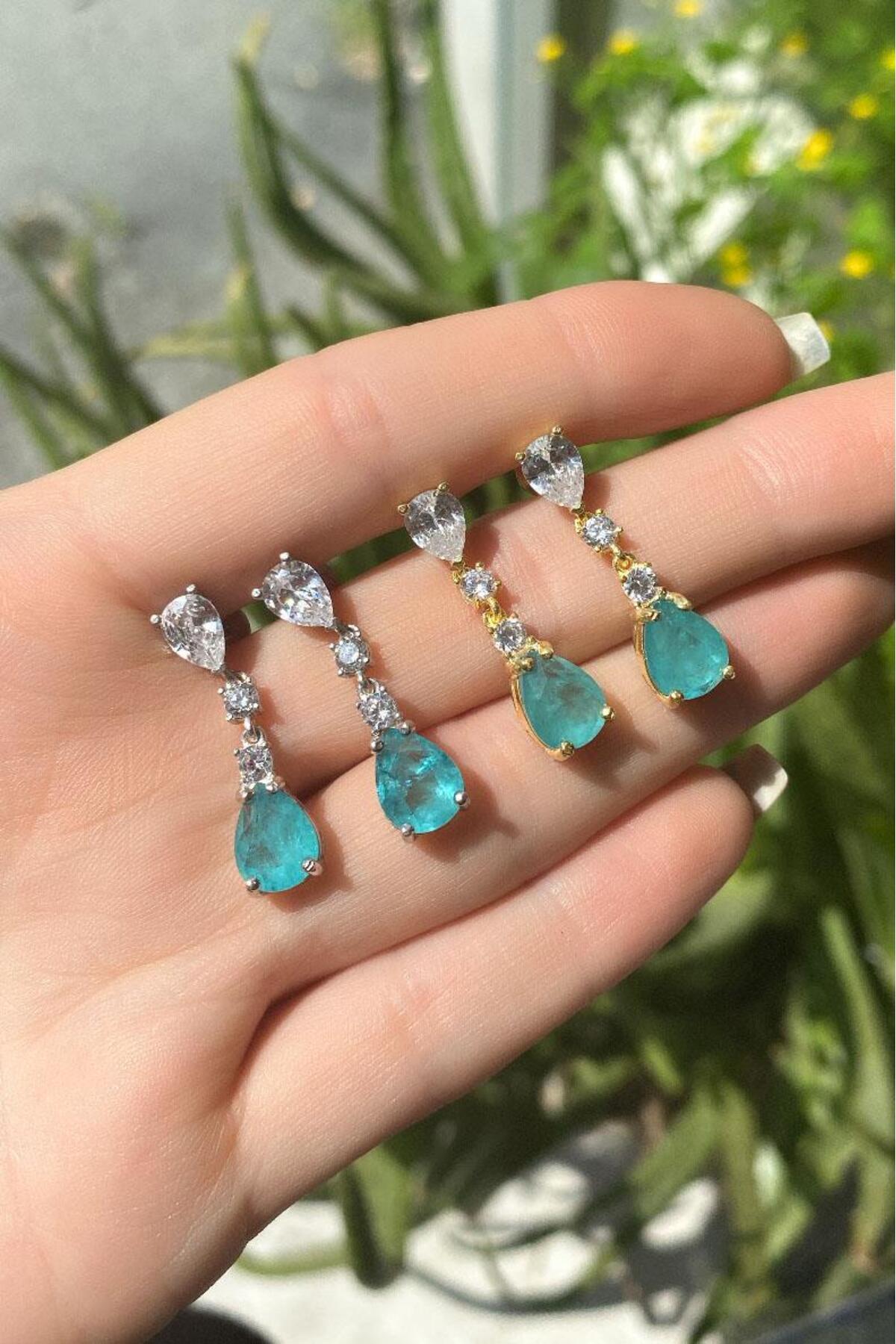 Paraiba Taşlı Sallantılı Damla Küpe