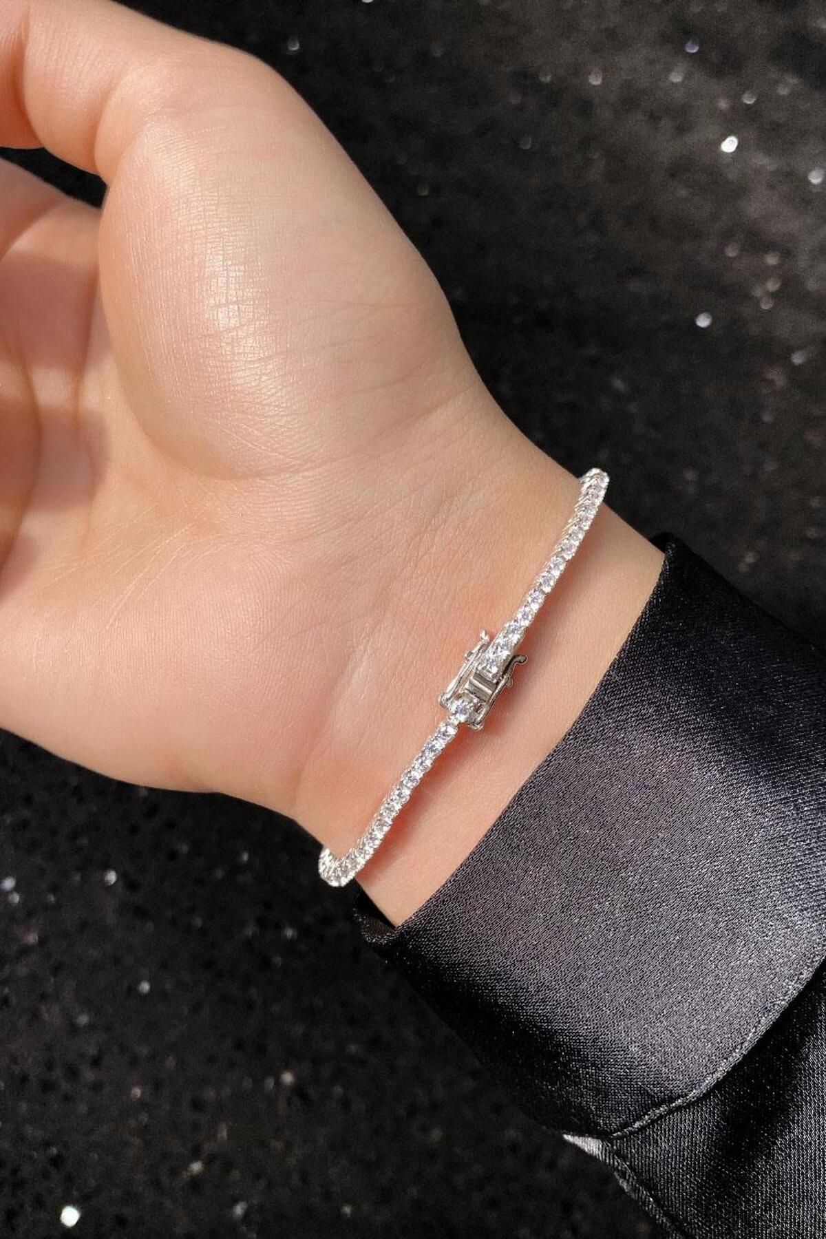 2mm A+ Kalite Zirkon Taşlı, Pırlanta Kilit Su Yolu Bileklik