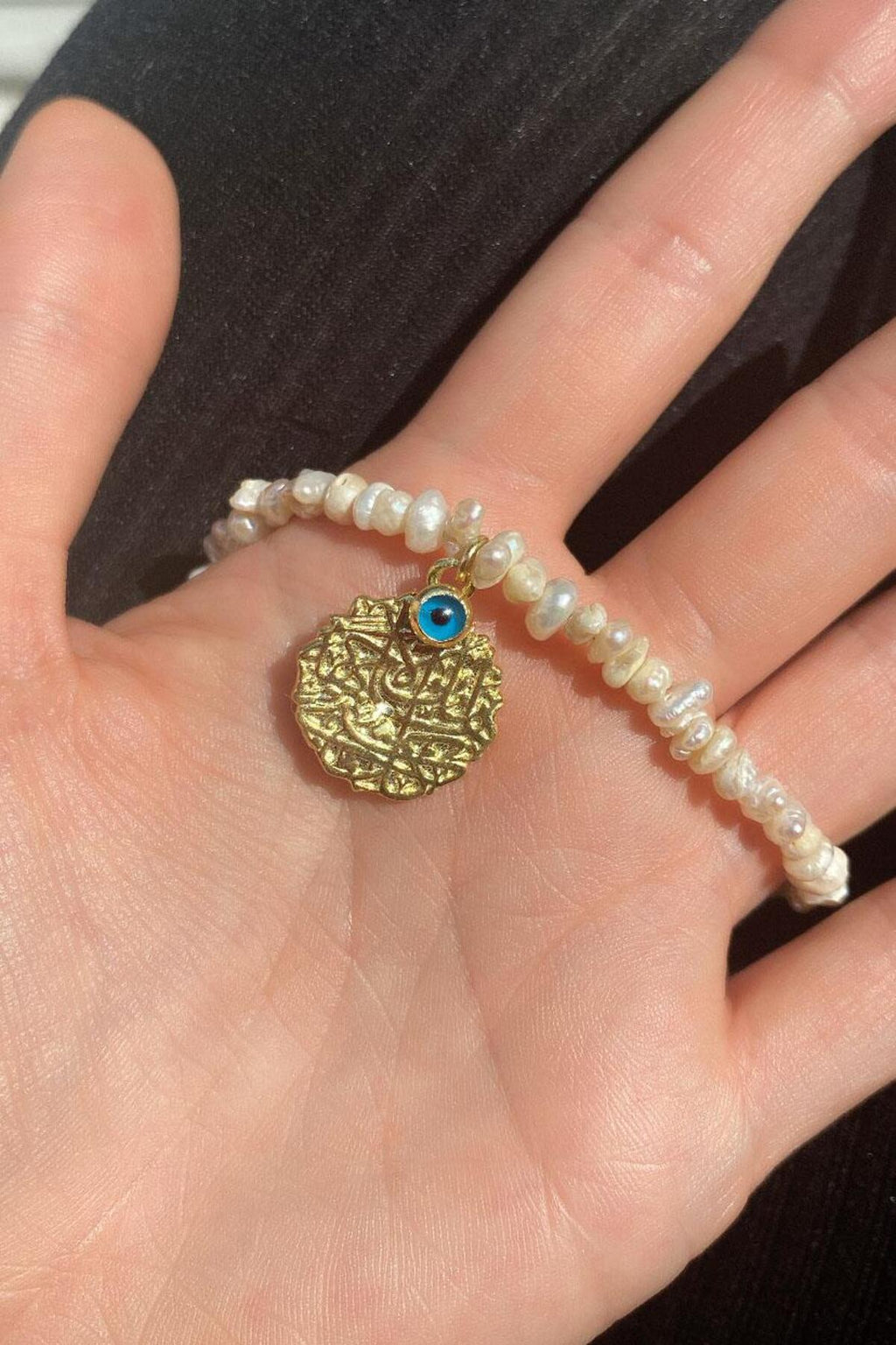 925 Ayar Gümüş, 14 Ayar Gold, Nazar Gözlü Gerçek İnci Choker Kolye