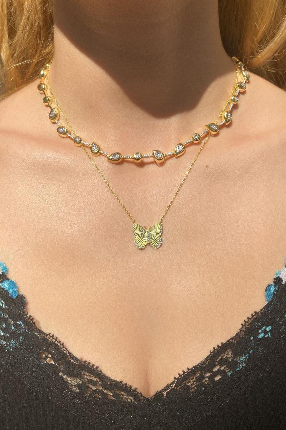 925 Ayar Gümüş, Full Taşlı Damla Choker Kolye