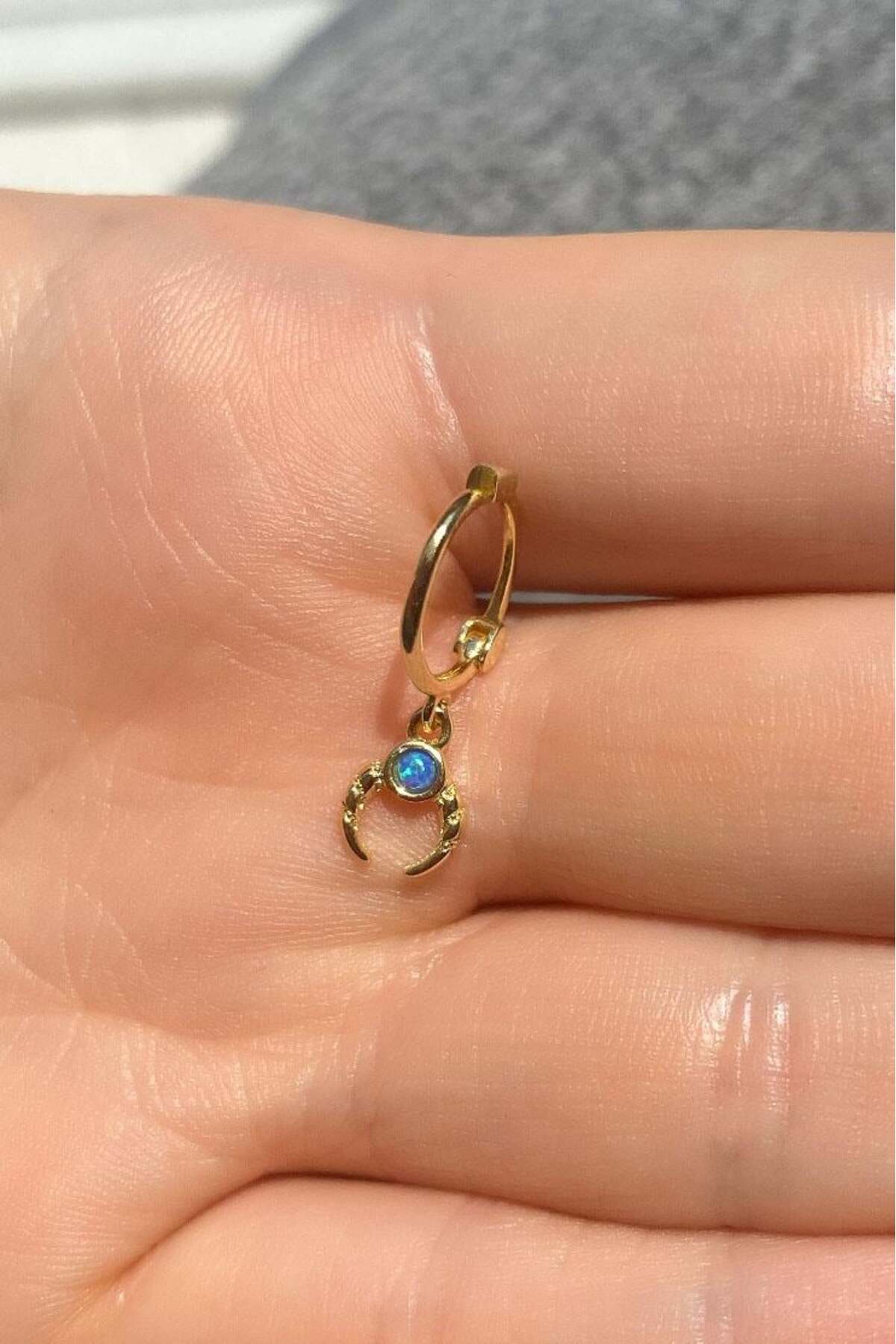 Opal Taşlı Ay Halka Küpe