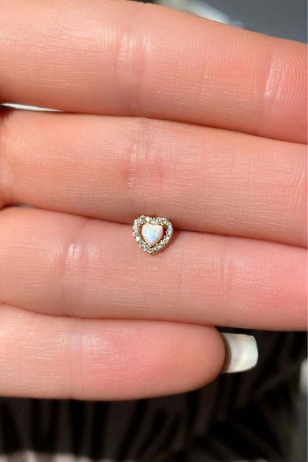 Mavi Opal Taşlı Kalp Piercing Küpe