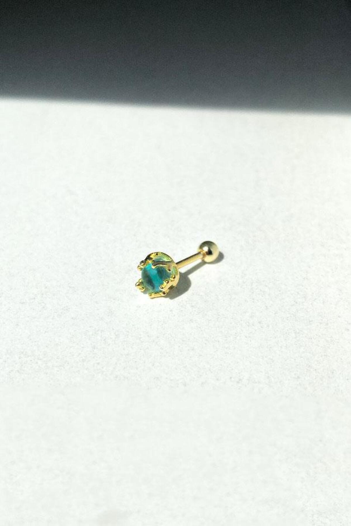 Yeşil Taşlı Yuvarlak Piercing Küpe